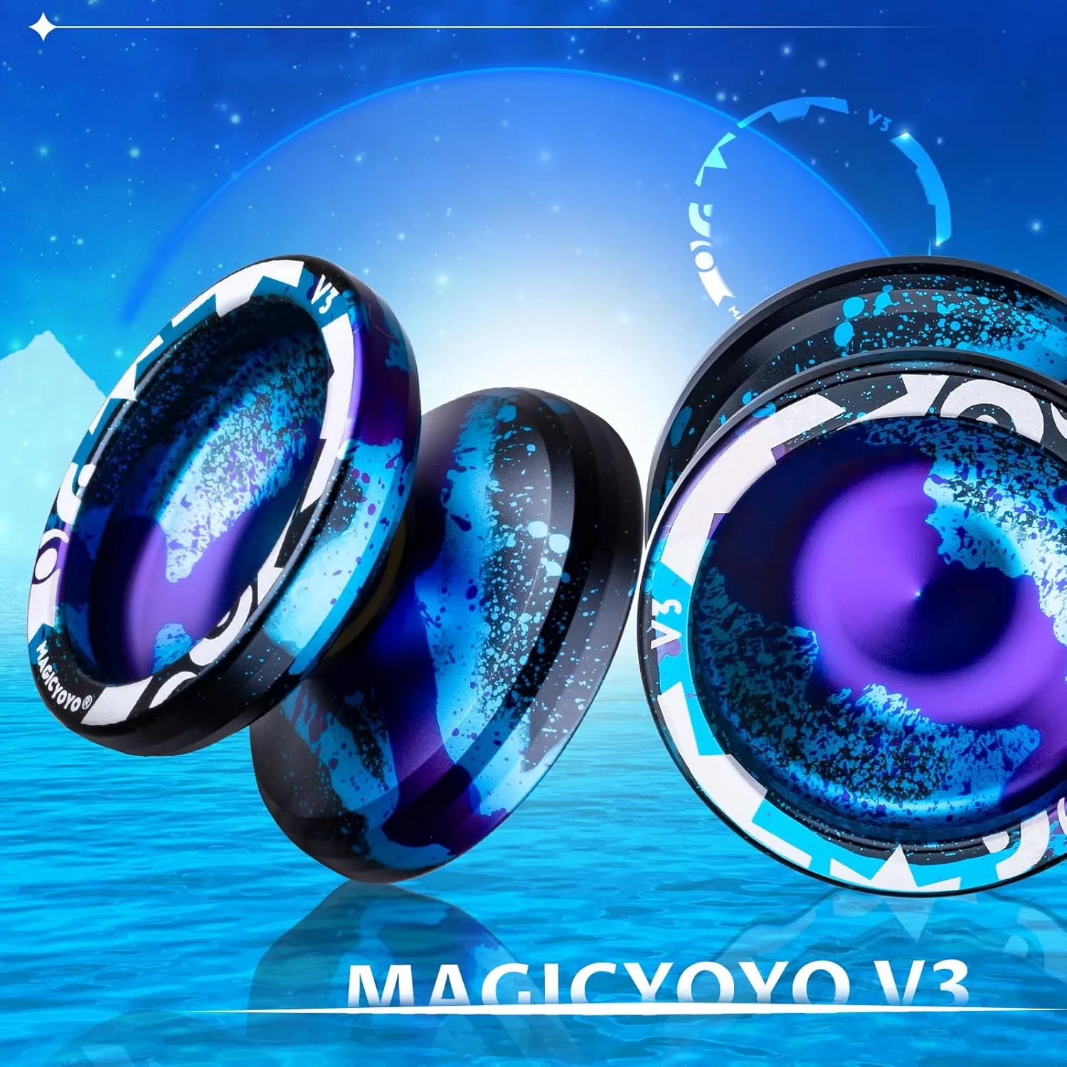 MAGICYOYO Responsive Yoyo V3, Professional Metal Yoyo for Kids Beginner, Aluminum Alloy Yoyo with Unresponsive Bearing   Bearing Removal Tool   Axle   Bag   12 Yoyo Strings (Black Blue Purple)