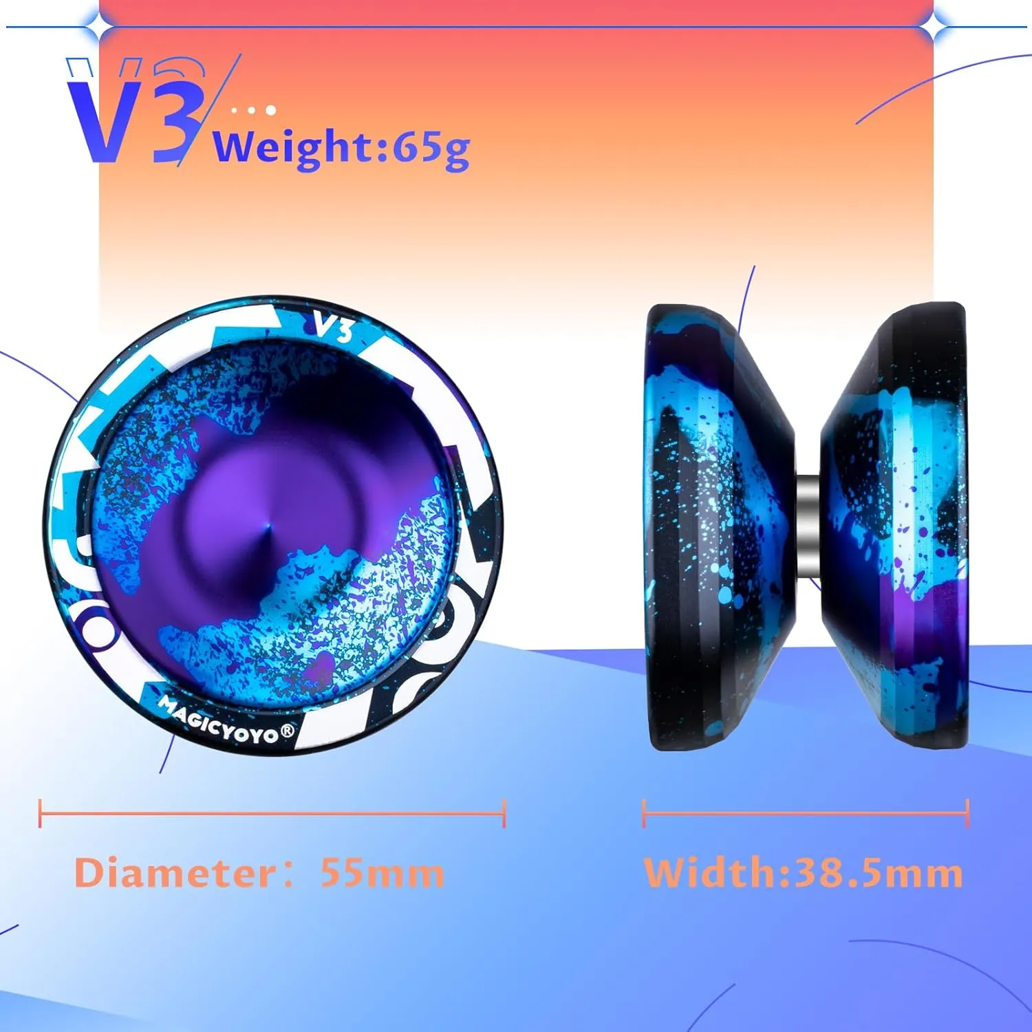 MAGICYOYO Responsive Yoyo V3, Professional Metal Yoyo for Kids Beginner, Aluminum Alloy Yoyo with Unresponsive Bearing   Bearing Removal Tool   Axle   Bag   12 Yoyo Strings (Black Blue Purple)