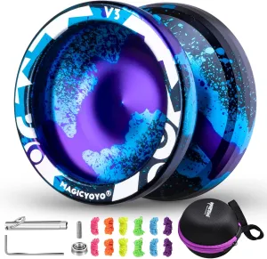 MAGICYOYO Responsive Yoyo V3, Professional Metal Yoyo for Kids Beginner, Aluminum Alloy Yoyo with Unresponsive Bearing   Bearing Removal Tool   Axle   Bag   12 Yoyo Strings (Black Blue Purple)