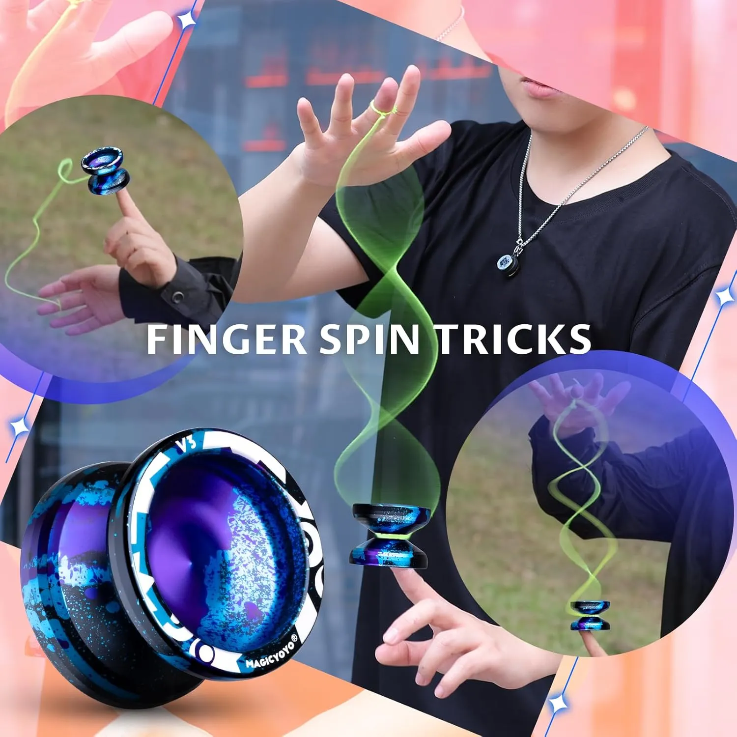MAGICYOYO Responsive Yoyo V3, Professional Metal Yoyo for Kids Beginner, Aluminum Alloy Yoyo with Unresponsive Bearing   Bearing Removal Tool   Axle   Bag   12 Yoyo Strings (Black Blue Purple)