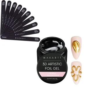Makartt 3D Nail Foil Glue, 8ml Foil Transfer Gel Foil Bundle with Nail File 100 180 Grit Emery Boards for Nails 10pcs Black Nail Files Professional Washable