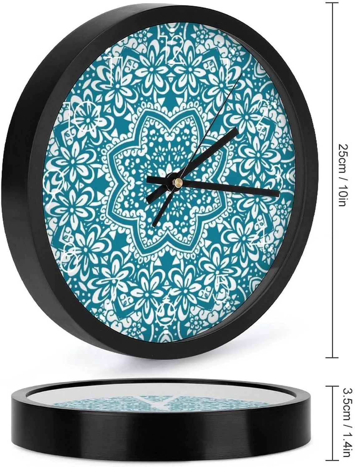Mandala Ethnic Pattern Fashion Round Wall Clock Modern Battery Operated Clocks Silent Non-Ticking Home Decor 10x10in