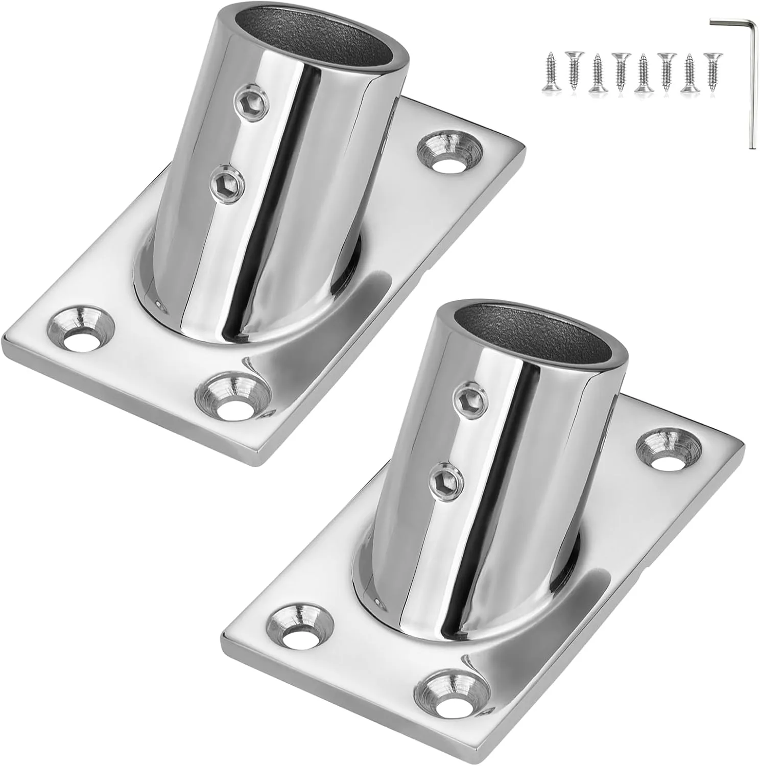 Marine Grade Boat Handrail Base for 7/8" Round Tubing, Sturdy and Versatile, 316 Stainless Steel 60 Degree Rectangle Base Boat Hand Rail Fitting (2-Pack)