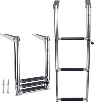 Marinebaby 3 Step Boat Ladder Folding, Stainless Steel Telescoping Swim Ladder for Boat,Pontoon,Yacht,Truck,RV