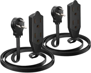 Maximm Cable 3 Feet Flat Plug Extension Cord/Wire, Multi Outlet - 3 Prong Angled Plug Extension Cord - Black UL Certified (2 Pack)