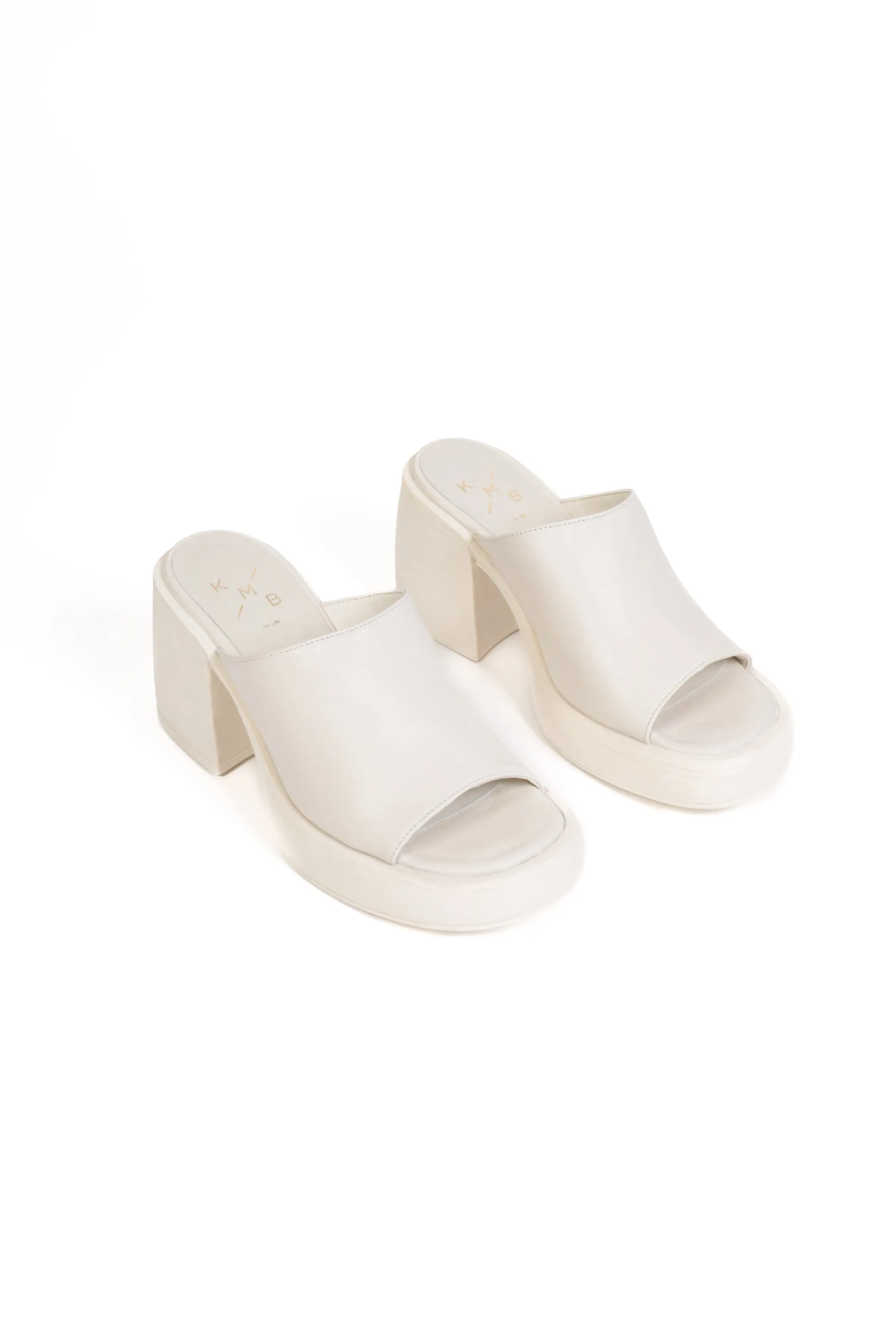 MEGAN OFF- WHITE -Leather Heeled Mules