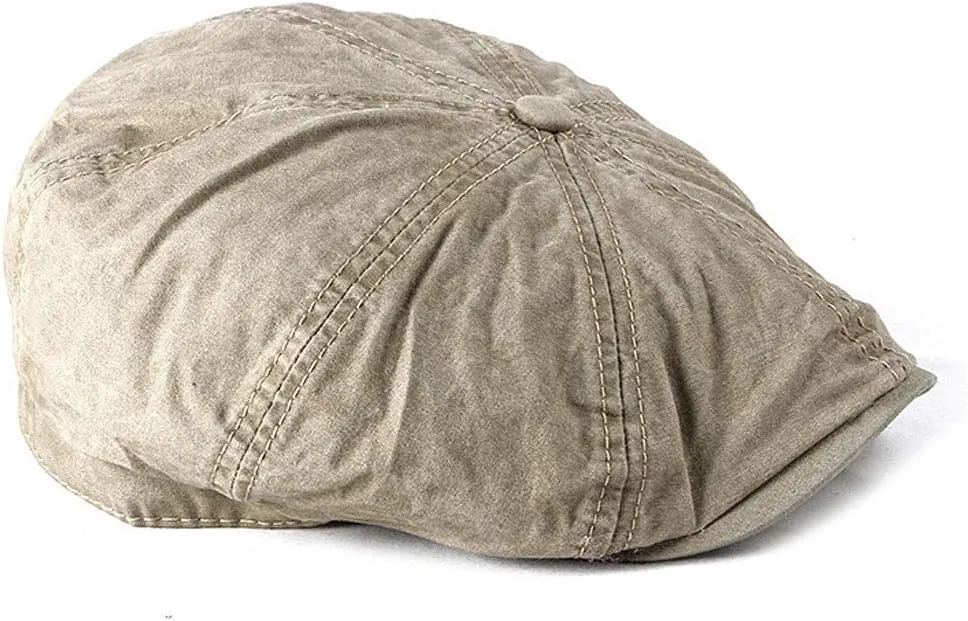 Mens Flat Cap 8 Panel Washed Cotton Outdoor Sun Protection Newsboy Cap
