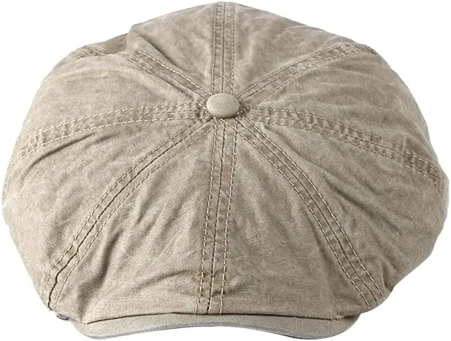 Mens Flat Cap 8 Panel Washed Cotton Outdoor Sun Protection Newsboy Cap