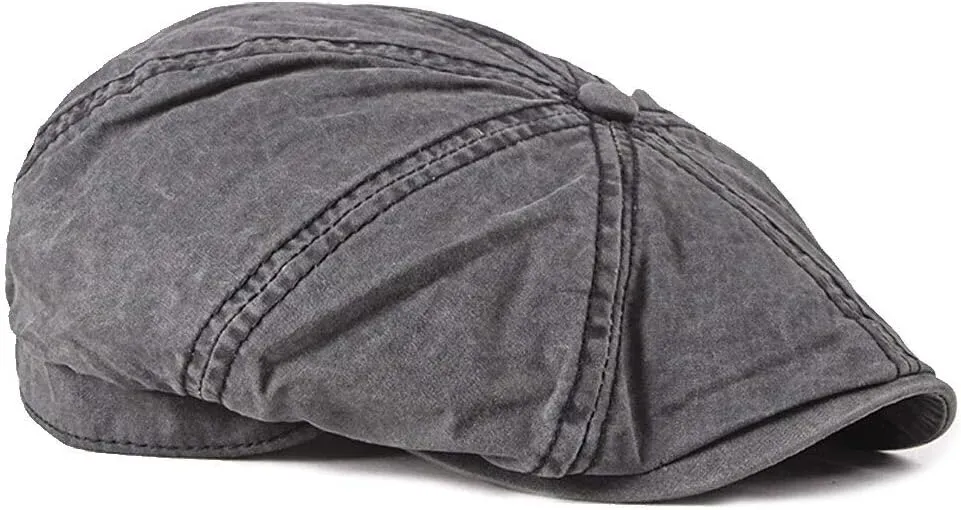 Mens Flat Cap 8 Panel Washed Cotton Outdoor Sun Protection Newsboy Cap