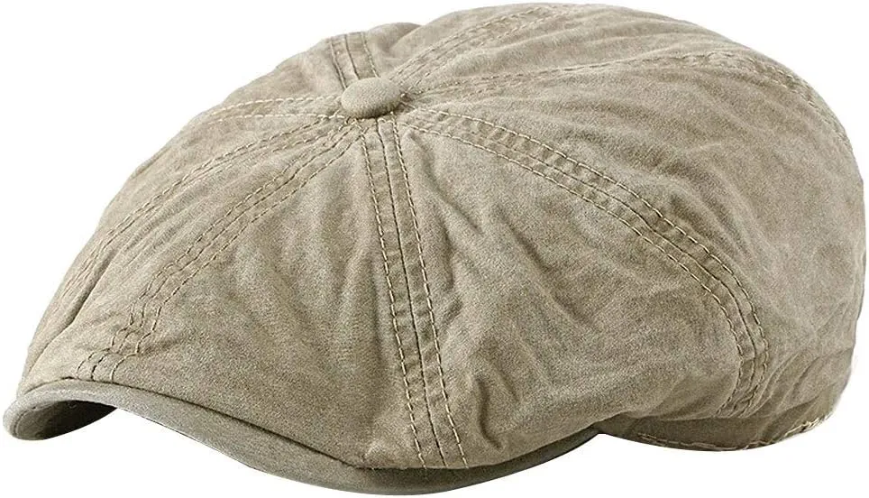Mens Flat Cap 8 Panel Washed Cotton Outdoor Sun Protection Newsboy Cap