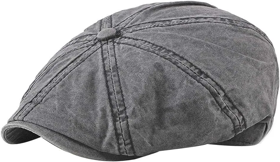 Mens Flat Cap 8 Panel Washed Cotton Outdoor Sun Protection Newsboy Cap
