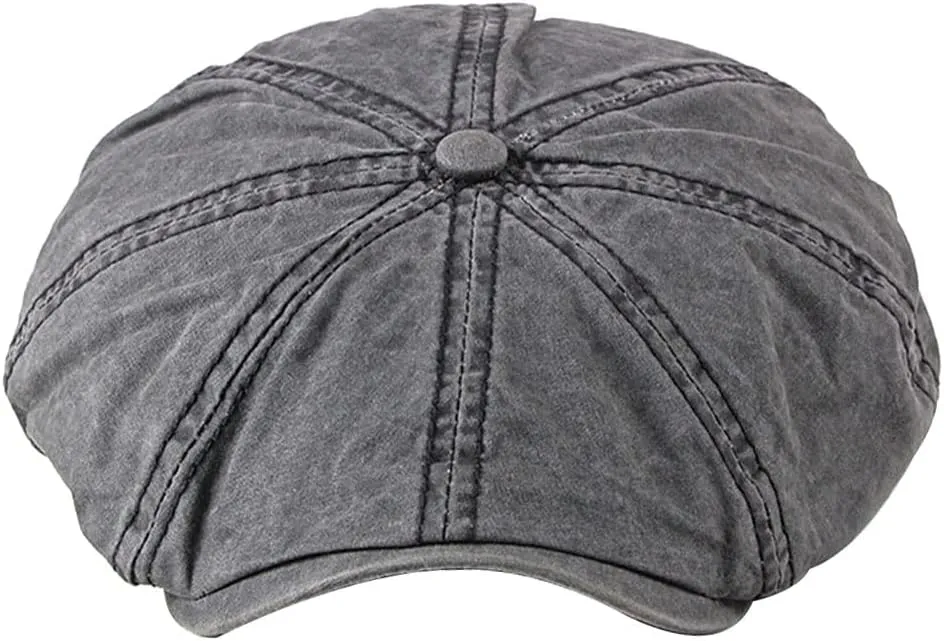 Mens Flat Cap 8 Panel Washed Cotton Outdoor Sun Protection Newsboy Cap