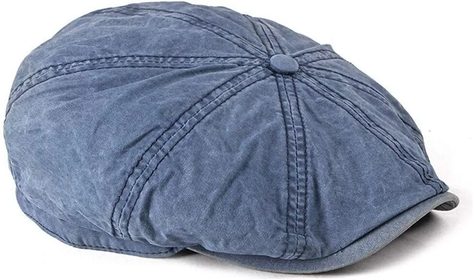 Mens Flat Cap 8 Panel Washed Cotton Outdoor Sun Protection Newsboy Cap