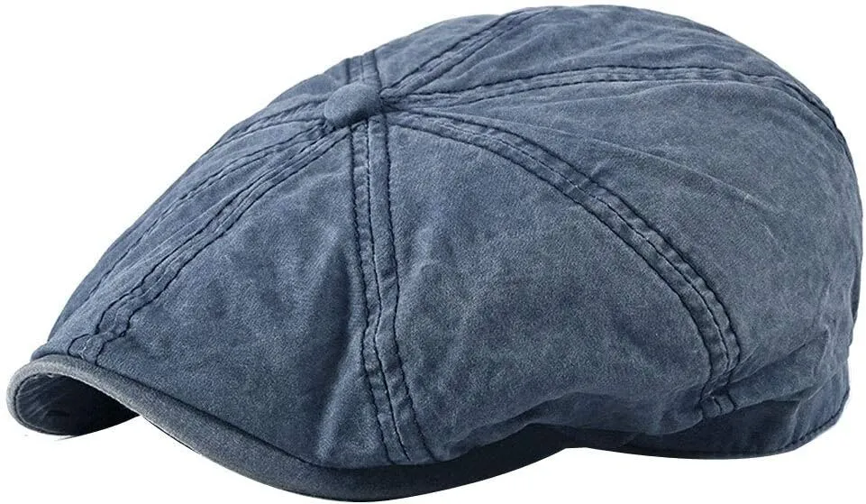 Mens Flat Cap 8 Panel Washed Cotton Outdoor Sun Protection Newsboy Cap