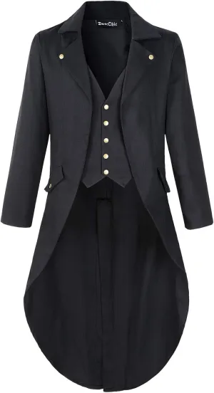 Mens Gothic Tailcoat Jacket Black Steampunk VTG Victorian Coat