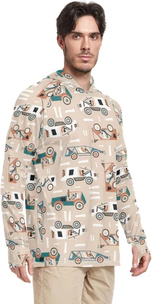 Mens Hoodie Sun Protection Long Sleeve Car Doodle Sun Shirt with Hood UPF 50  Beach Hoodies Rash Guard for Men