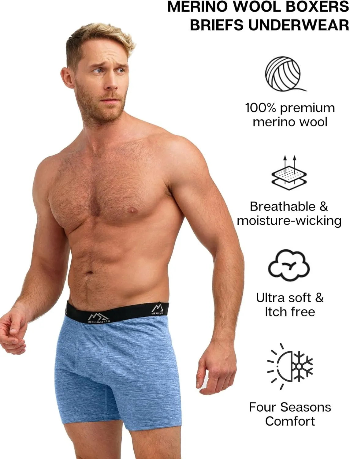 Merino.tech Merino Wool Underwear Mens - 100% Merino Wool Base Layer Boxer Briefs for Men