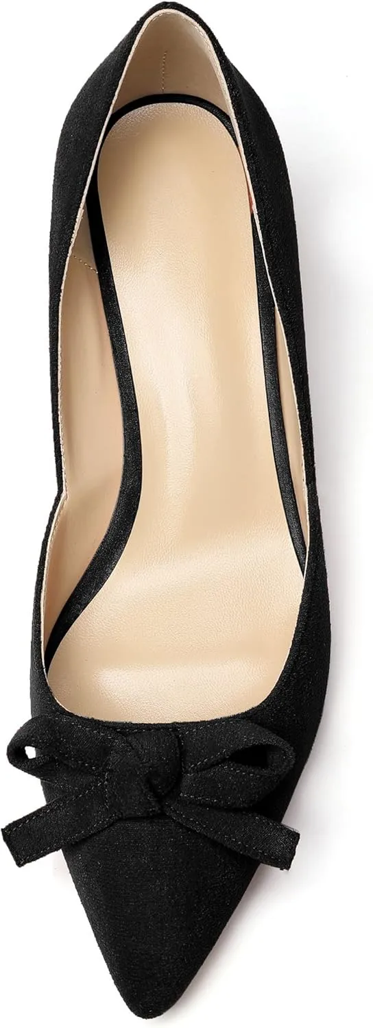 Mettesally Women’s Block Heel Pumps with Bow Knot Pointed Toe D’Orsay Chunky Heel Dress Party Shoes