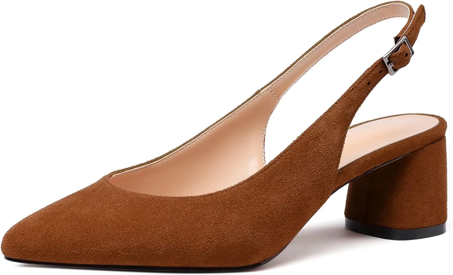 Mettesally Women's Block Slingback Heels Pumps Ankle Strap Round Closed Toe Chunky Heels Wedding Office Dress Shoes