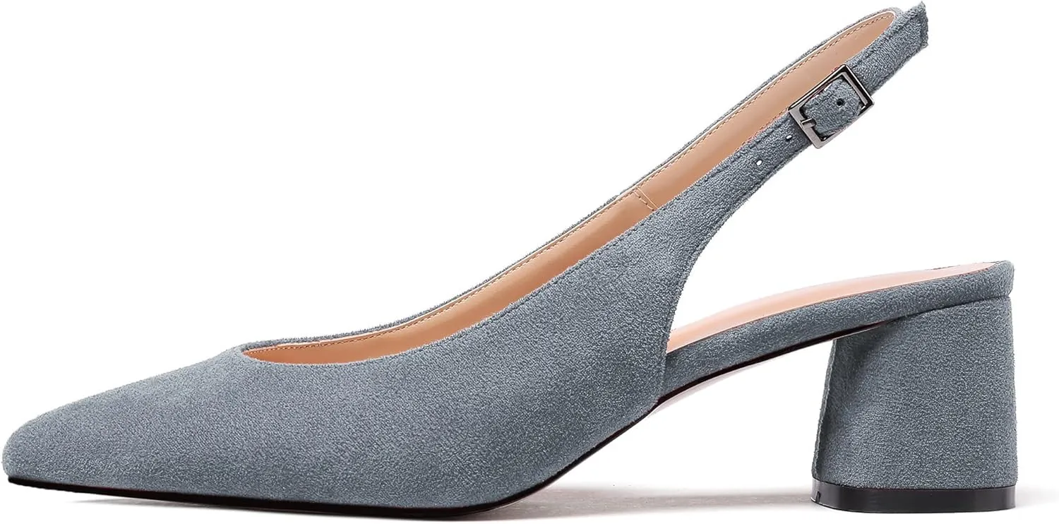 Mettesally Women's Block Slingback Heels Pumps Ankle Strap Round Closed Toe Chunky Heels Wedding Office Dress Shoes
