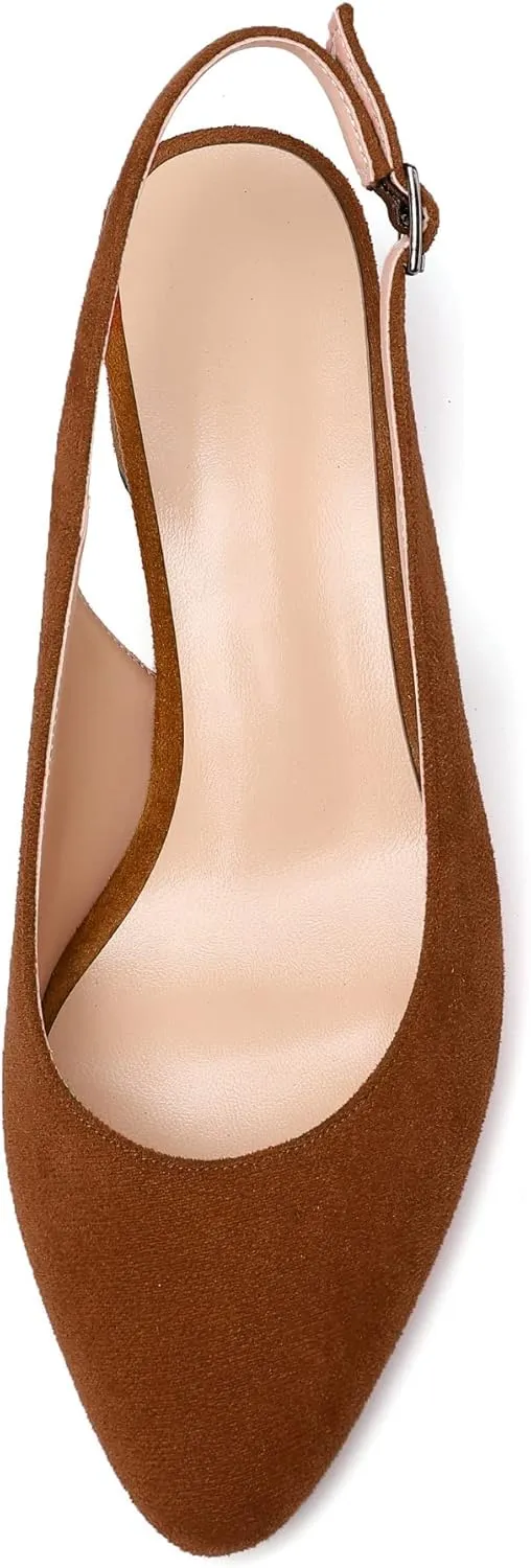 Mettesally Women's Block Slingback Heels Pumps Ankle Strap Round Closed Toe Chunky Heels Wedding Office Dress Shoes