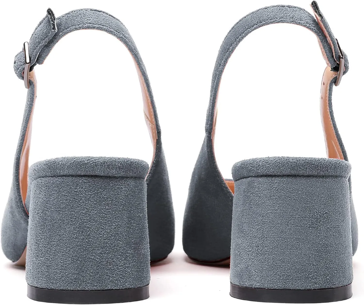 Mettesally Women's Block Slingback Heels Pumps Ankle Strap Round Closed Toe Chunky Heels Wedding Office Dress Shoes