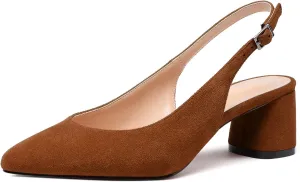 Mettesally Women's Block Slingback Heels Pumps Ankle Strap Round Closed Toe Chunky Heels Wedding Office Dress Shoes