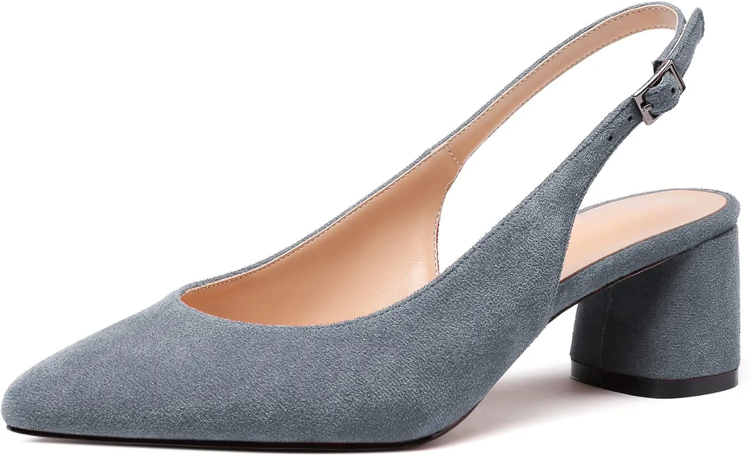 Mettesally Women's Block Slingback Heels Pumps Ankle Strap Round Closed Toe Chunky Heels Wedding Office Dress Shoes