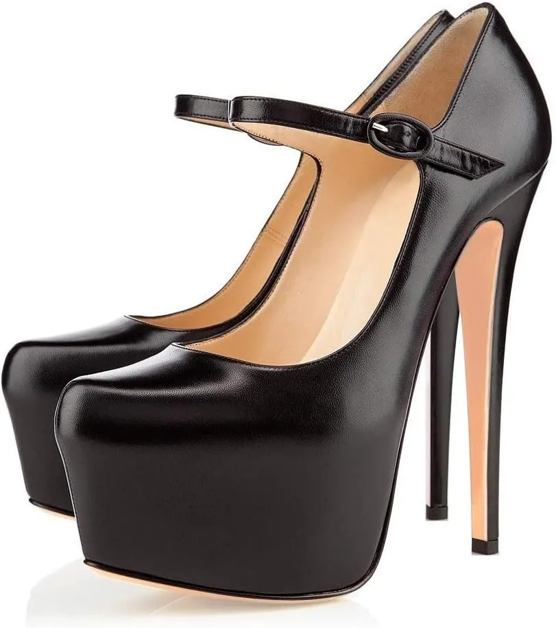 Mettesally Women's Round Toe Platform Pumps Stiletto Heel Mary Jane Pumps Party Dress Shoes