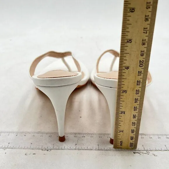 Milooey White Flip Flop Sandals Slip on High Heel Mule Round Toe Slides Slippers