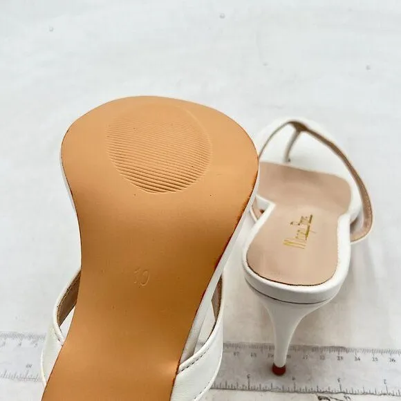 Milooey White Flip Flop Sandals Slip on High Heel Mule Round Toe Slides Slippers