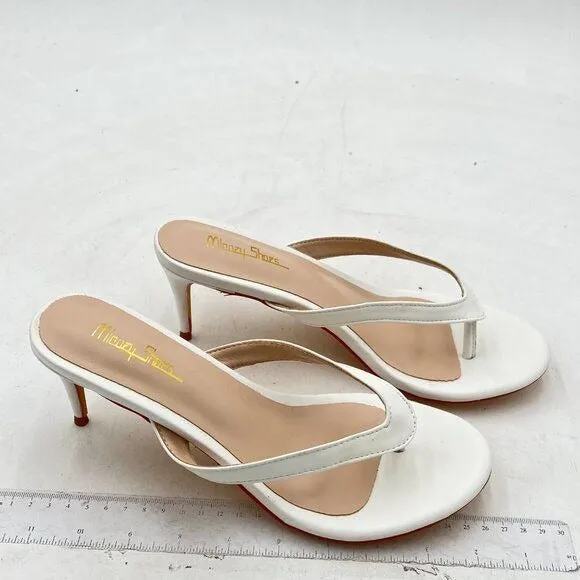 Milooey White Flip Flop Sandals Slip on High Heel Mule Round Toe Slides Slippers