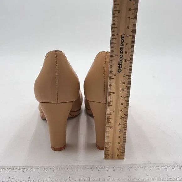 Miss Left Nude Low Platform High Chunky Heel Slip On Round Toe Pump Dress Shoes
