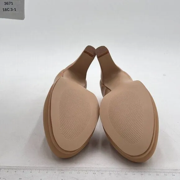 Miss Left Nude Low Platform High Chunky Heel Slip On Round Toe Pump Dress Shoes