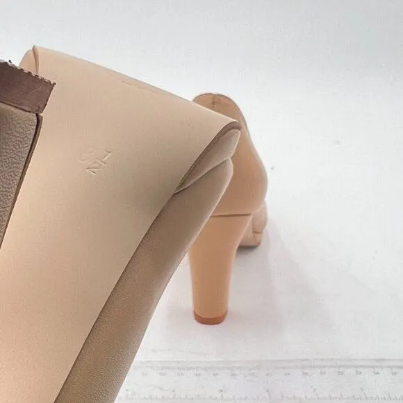 Miss Left Nude Low Platform High Chunky Heel Slip On Round Toe Pump Dress Shoes