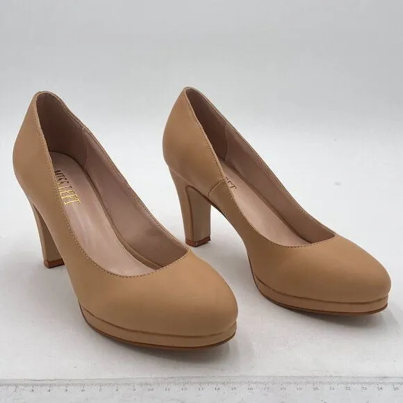 Miss Left Nude Low Platform High Chunky Heel Slip On Round Toe Pump Dress Shoes