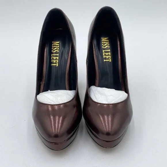 Miss Left Women's Low Platform High Chunky Heeled Slip On Closed Round Toe Pump