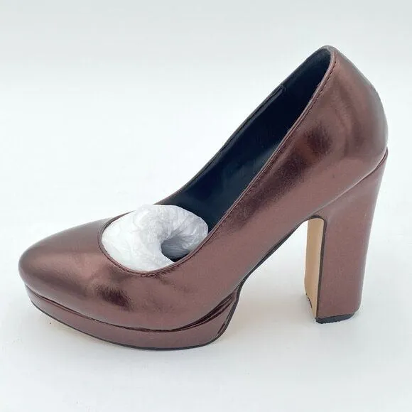 Miss Left Women's Low Platform High Chunky Heeled Slip On Closed Round Toe Pump