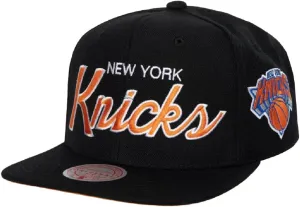 Mitchell & Ness New York Knicks Team Script 2.0 Snapback Hat Adjustable Cap - Black/Orange/Classic Script Logo