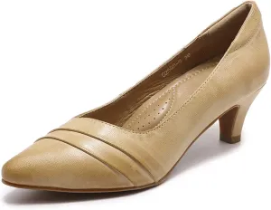 Mona flying Women's Leather Pump Med Heel Pointed Toe Office Dress Shoes for Ladies