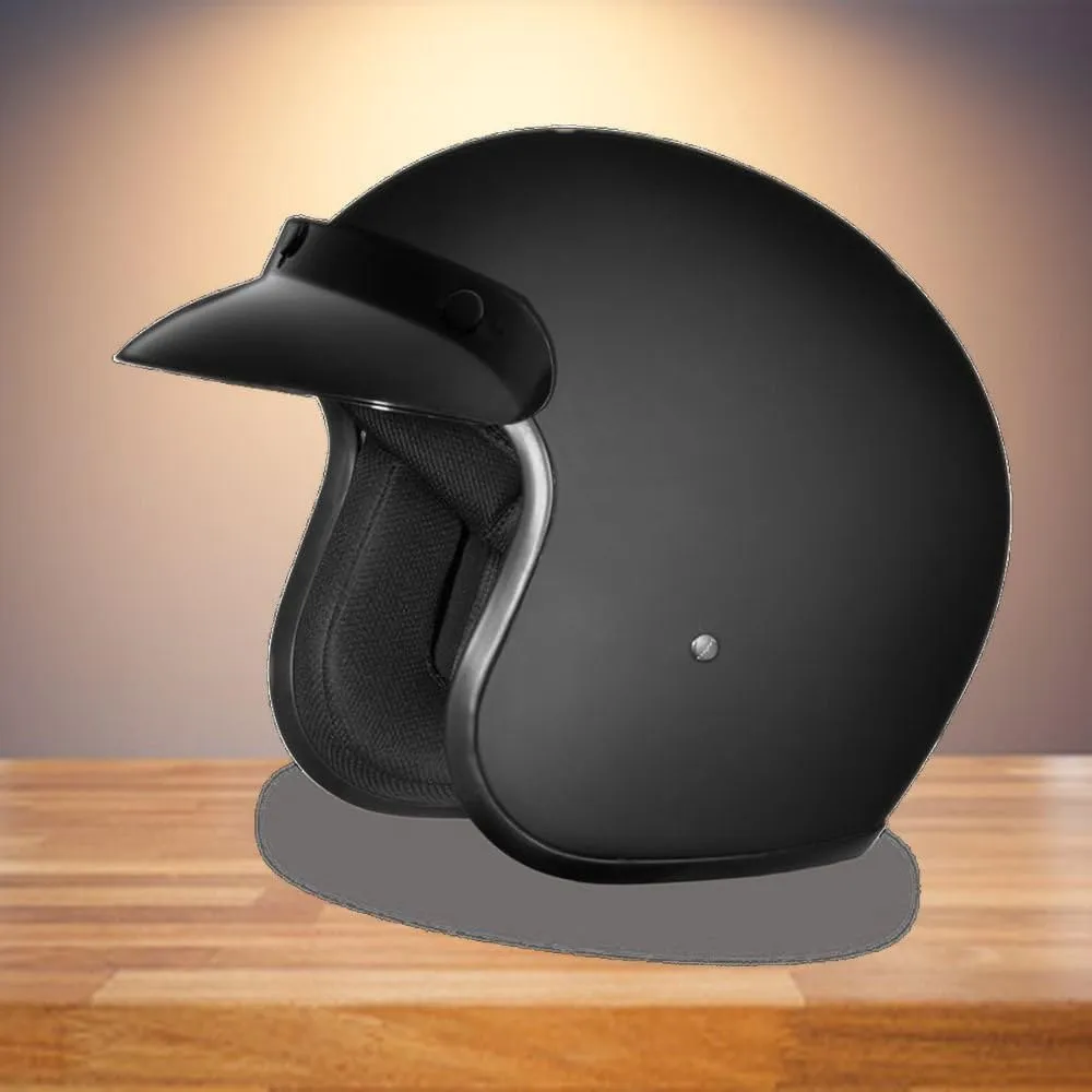 Motorcycle Black Daytona Cruiser DOT Approved Open FACE New Helmet Flat BLK New (XS Regular)