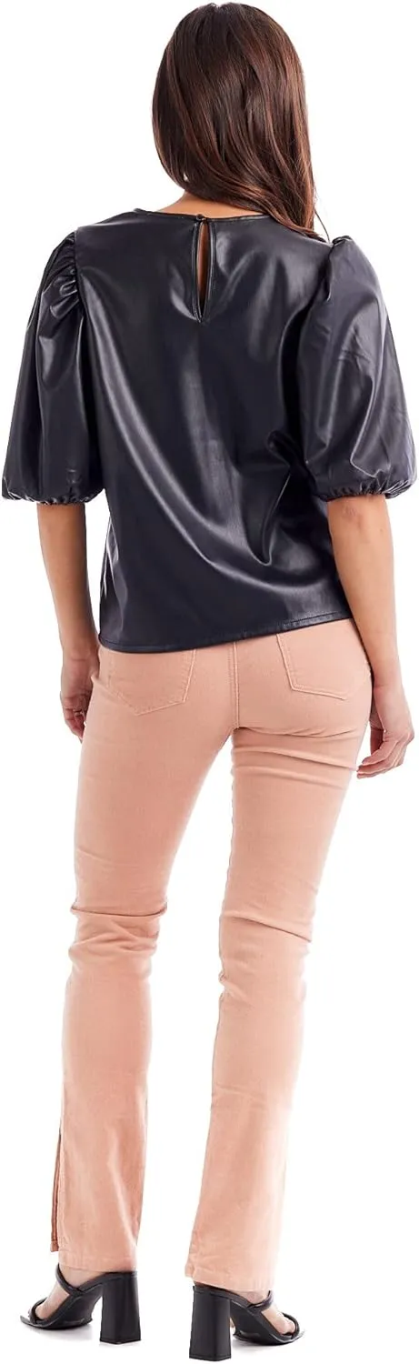 Mud Pie Women's Lemy Faux Leather Top