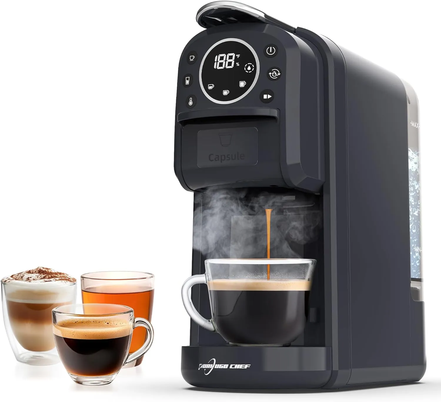 Multi-Capsule Espresso Machine, Brews Coffee or Hot Water, 20Bar Pressure, Compatible with Nespresso, Dolce Gusto, ESE Pods & Ground Coffee, Smart & Compact Design for Any Space,CM-C05A