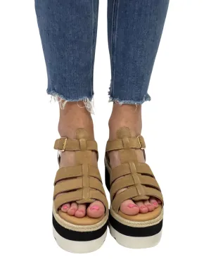 MYKONOS SUEDE FISHERMAN FLATFORM WEDGE in Vachetta
