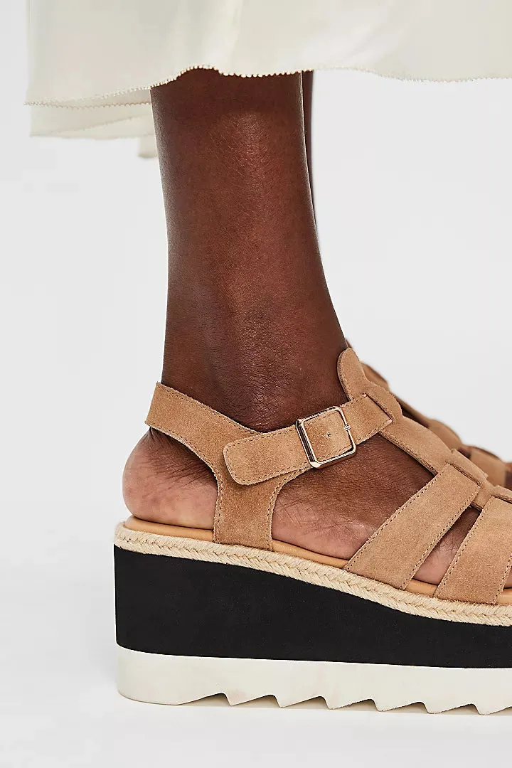 MYKONOS SUEDE FISHERMAN FLATFORM WEDGE in Vachetta