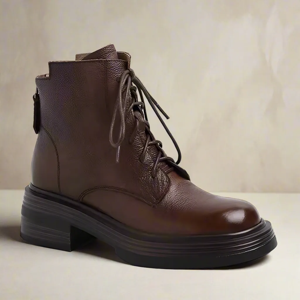 Natalia Black Back Zip Leather Boots