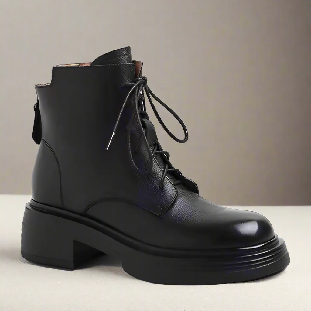 Natalia Black Back Zip Leather Boots