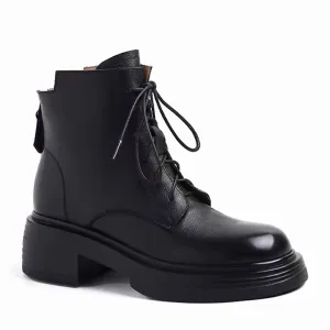 Natalia Black Back Zip Leather Boots