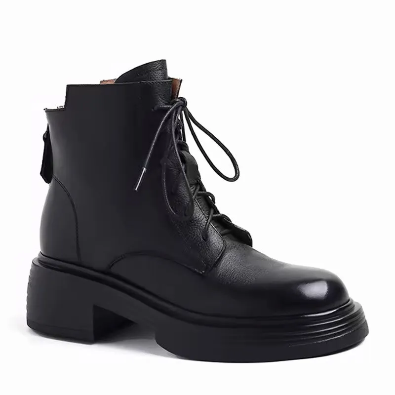 Natalia Black Back Zip Leather Boots