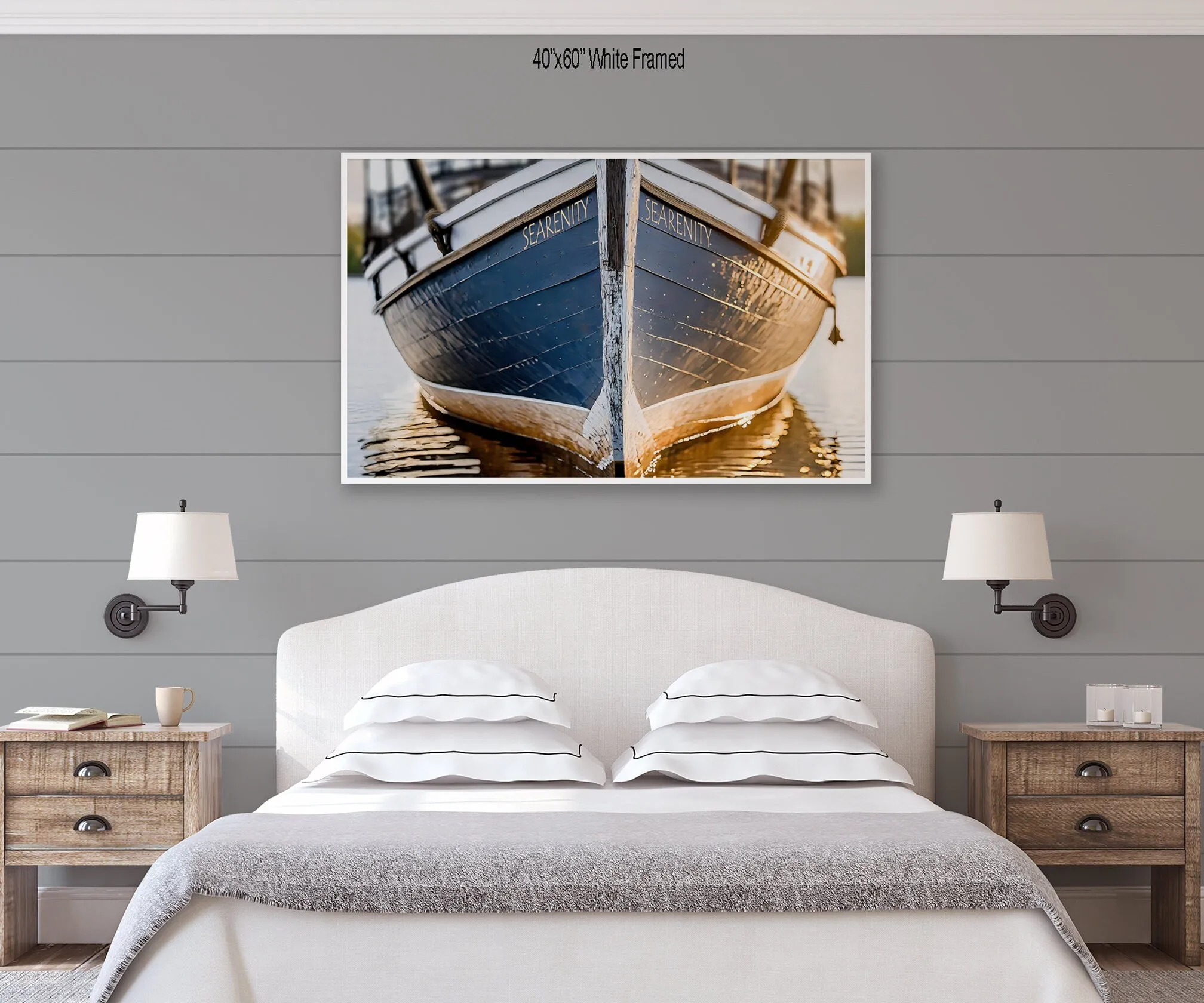 Nautical Wall Art Blue  Rustic Boat Coastal Close up Lakehouse Painting Canvas Print, Lake House Wall Art, Canoe,  Beach House,